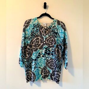 Croft & Barrow Women’s Black/Turquoise Floral Button Cotton Cardigan Sweater SzM